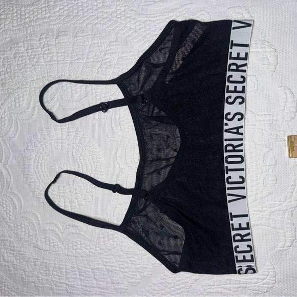 Victoria's Secret Logo Heart Mesh Unlined Bralette Adjustable Strap Large Bra - Picture 3 of 8